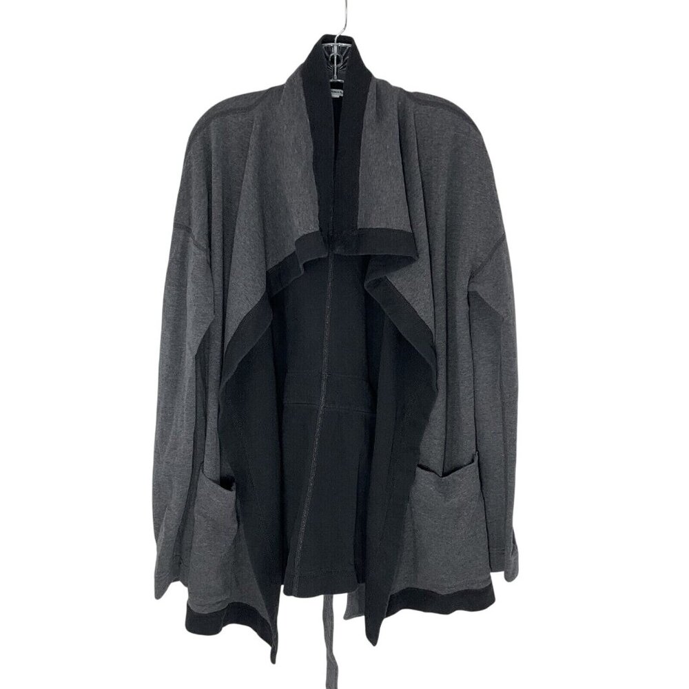James Perse Cardigan Sz 3 Large Gray Pockets Belt Open Front Draped Cotton USA‎
